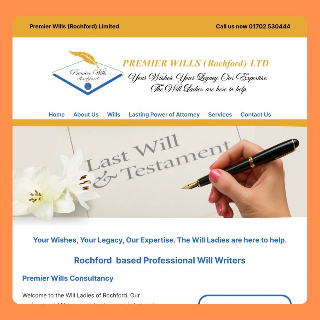 Premier Wills Rochford screen shot in web design showcase 